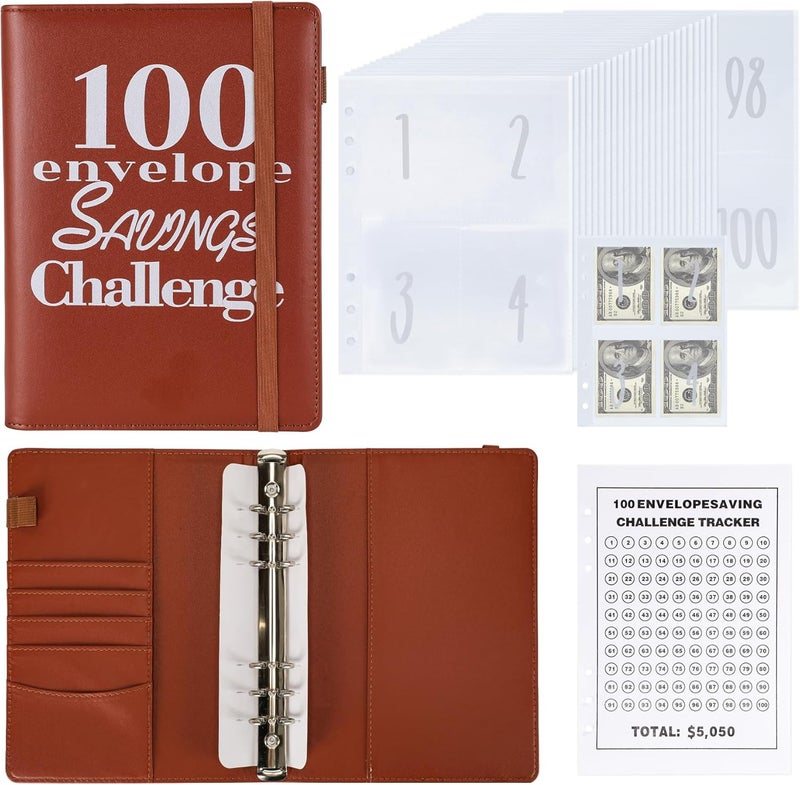 NICOOTH 100 Envelopes Money Saving Binder A5 Savings Challenge Book Easy and Fun Way to Save $5050 - Image 1